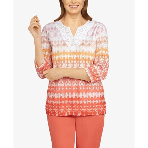 ALFRED DUNNER Women's Tiki Time Textured Ombre Ikat Print Top - Picture 1 of 8